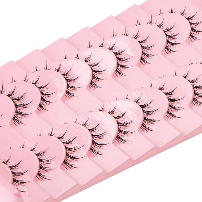 outopen 10 Pairs Manga Lashes Natural Look False Eyelashes Wispy Spiky Anime Lashes Korean Japanese Asian Style Cosplay Fake Eyelashes with Clear Band