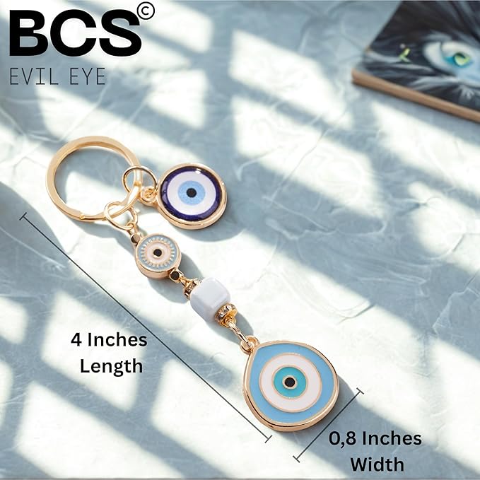 BCS Evil Eye Keychain Bag Charm - Good Luck & Protection Amulet - Car Keyring Purse Accessories for Women