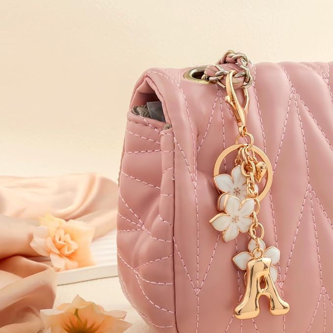 Snycler Bubble Initial Keychain Graceful Flower for bags car remote–A-Z Letter Charms for Women