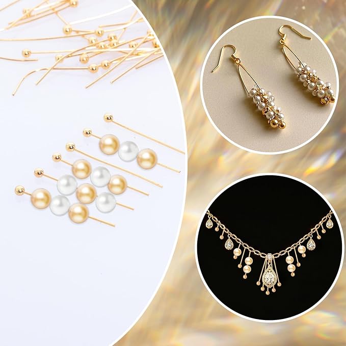 400 Pcs 14K Gold Plated Ball Head Pins 20mm Stainless Steel End Headpins Brass Wire Needle Straight Sewing Pins for Earring Pendant Bracelet Necklace Jewelry Making Findings DIY Craft Handmade