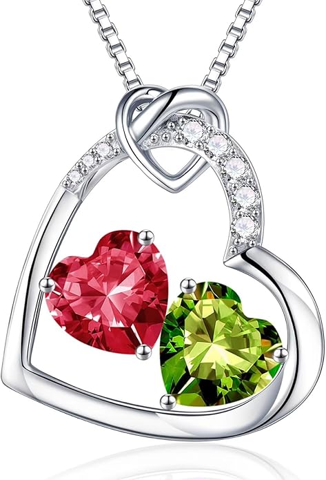Iefil Valentines Day Gifts for Her - 925 Sterling Silver Heart Birthstone Necklace, Anniversary Birthday Gifts for Women Wife Girlfriend, Jewelry for Mom Daughter