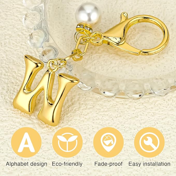 VICKHU Gold Plated Bubble Initial Letter Cute Keychain for Women Car Key Purse Decorative Keyring Handbag Charms Fashion