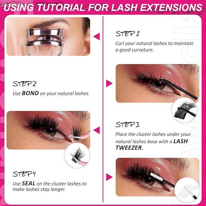 Fowendia Lash Clusters Kit Fluff 80D 100D Individual Lashes D Curl Cluster Eyelash Extensions 10-18mm DIY Lash Extension Kit Lash Bond and Seal Waterproof, Lash Applicator, Thick False Eyelashes Kit