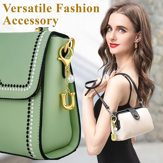 VICKHU Gold Plated Bubble Initial Letter Cute Keychain for Women Car Key Purse Decorative Keyring Handbag Charms Fashion