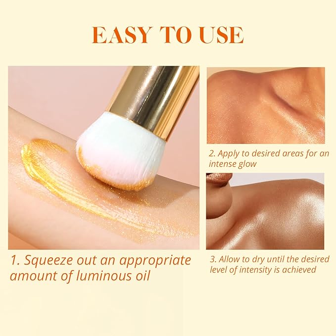 Liyalan Shimmer Body Oil Silver Color 1.0 fl.oz Face Glow Pearl Highlighter Illuminator Long-Lasting Shine Glitter Liquid Tanning with Makeup Brush