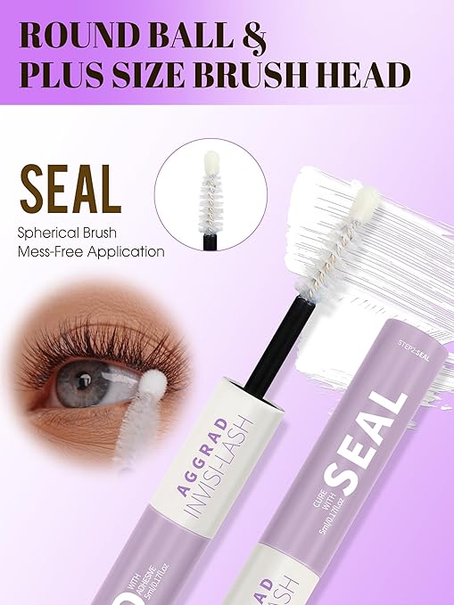 Brown Lash Cluster Glue Bond and Seal Waterproof 150H Super Strong Hold Long-Lasting for Eyelash Clusters Extensions Kit DIY Self Adhesive 2 in 1 Individual Lash Glue Brown Bonder & Clear Sealant