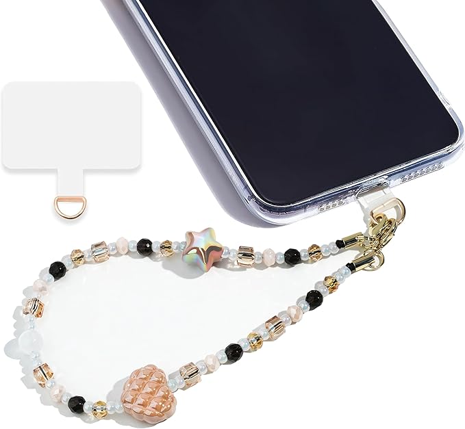 Marble Beaded Phone Wrist Strap,Detachable Phone Bracelet Strap with Tether Tab,Hands-Free Wristlet Strap (Khaki)