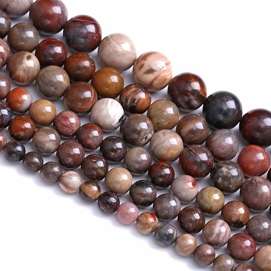 10MM 38PCS Natural Stone Petrified Wood Jasper Loose Beads for Jewelry Making DIY Bracelet