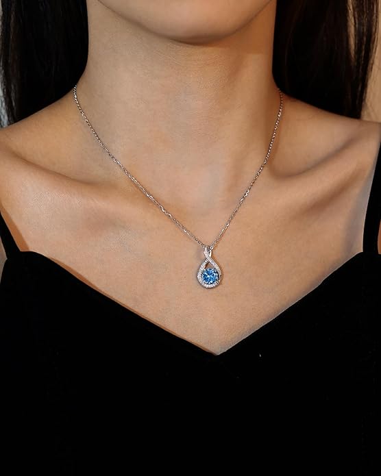 FANCIME Birthstone Necklaces for Women Fine Jewelry Sterling Silver Infinity Pendant Anniversary Birthday Gifts for Her Women Wife Mom Lady Daughter, Chain 16"+2" Extend