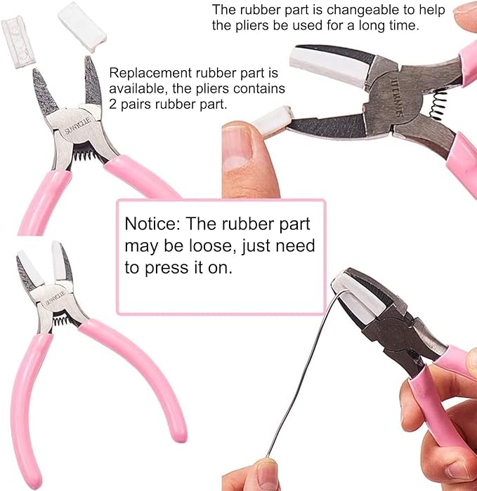 SUNNYCLUE 5.5 Inch Double Nylon Jaw Flat Nose Mini Precision Pliers Wire Forming Bending Tools Small Pliers for DIY Jewelry Making Hobby Projects Women Craft Tool Pink