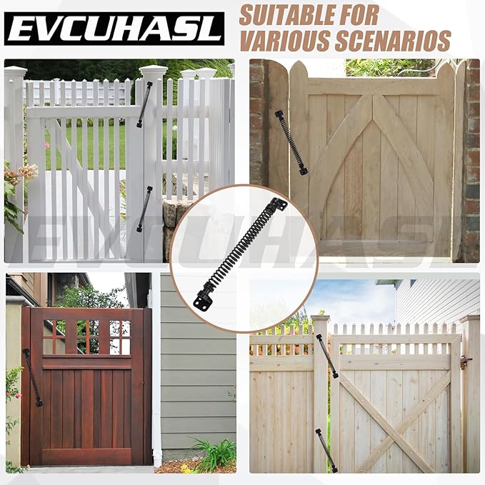 11-1/2" Gate Spring Self Closing Heavy Duty Door Springs to Close Door, Automatic Gate Closer with Adjustable Tools for Metal Gates, Wooden Fences and Vinyl Fence Gates(Black, 2 Pack)