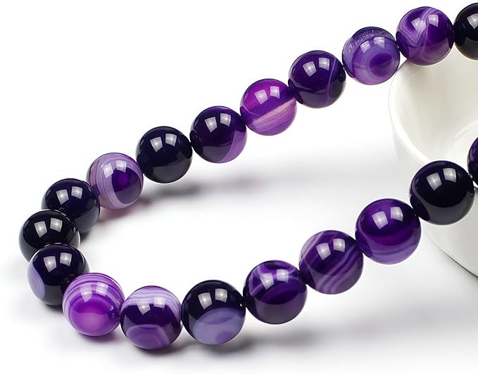 MJDCB Natural Stone Beads Purple Striped Agate Round Loose Beads for Jewelry Making DIY Bracelet Necklace (6mm)