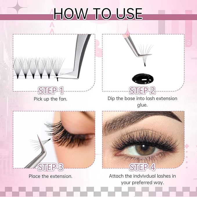 FADLASH Premade Fans Pointed Base 10D Premade Volume Eyelash Extensions Middle Stem Pre Fanned Lash Extensions Easy Application C/D Curl Eyelash Extension (10D-0.07-D, 12mm)
