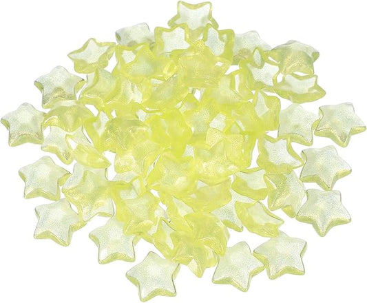 uxcell 50Pcs Flat Back Star Resin Charm, Glitter Star Charm Mini Bulk Beads Embellishments for DIY Crafts Hair Clips, Photo Frames, Phone Cases, Scrapbooking Decor, Yellow