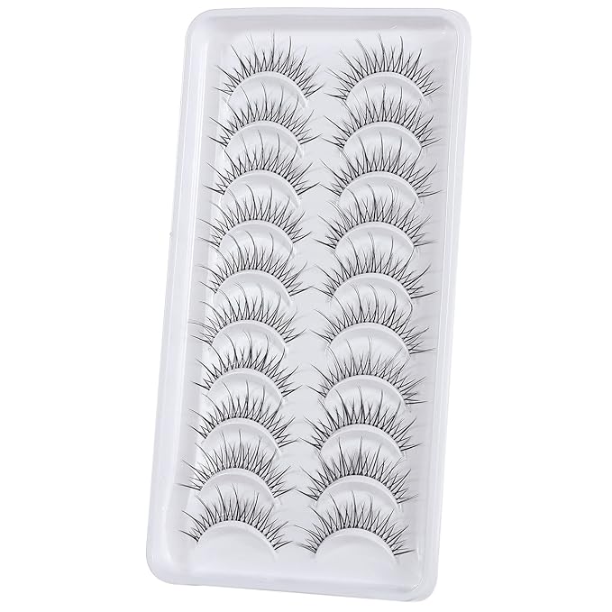 Manga Lashes Natural Look Japanese Anime Lashes Korean Asian Wispy Spiky Lashes with Clear Band Short Fake Eyelash 10 Pairs Pack by outopen