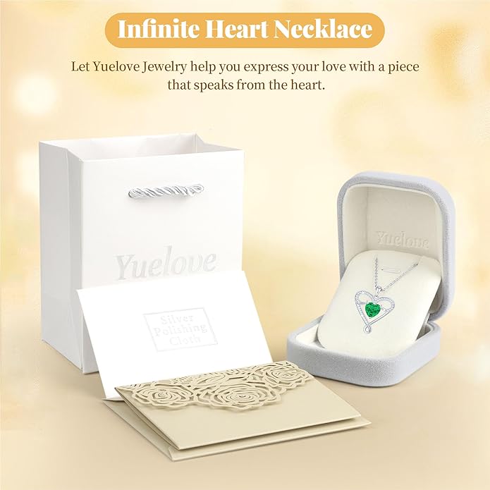 Yuelove Infinity Necklace for Women, 925 Sterling Silver Heart Necklace with 5A Zircon, White Gold Plated Adjustable Chain, Gift for Valentine's Day, Birthday, Anniversary for Wife, Girlfriend, Mom