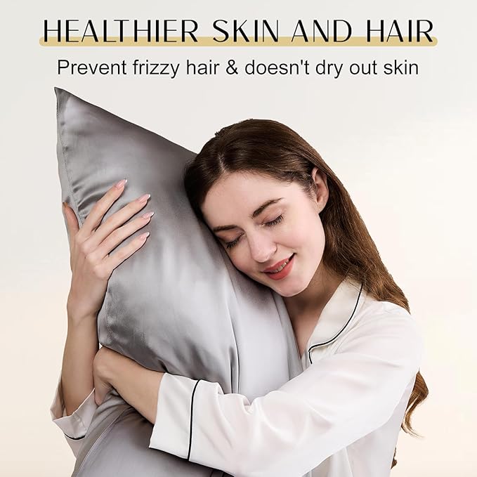 ZIMASILK Upgraded 100% 6A Grade Pure Mulberry Silk Pillowcase for Hair and Skin Silk Pillow Cases with Reinforced Hidden Zipper, More Soft & Durable, Gift Box (Standard 20"x26" Grey)