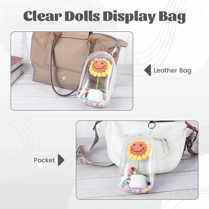Clear Keychain Pouch, Keychain Figure Display Case for 17cm Doll, Waterproof Hanging Figure Display Bag with Keychains Mini Small Clear Makeup Zipper Pouches Bag Closure for Blind Box Dolls Collection