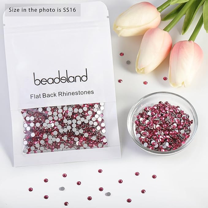 beadsland 1440pcs Flat Back Crystal Rhinestones Round Gems for Nail Art and Craft Glue Fix,Rose(SS16(3.8-4.0mm))