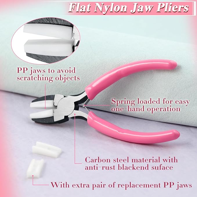Flat Nose Pliers for Jewelry Making with 2 Replacement Tips, 5 Inch Soft Jaw Pliers with Consistent Grip, Wire Straightener for Beading, Looping, Gripping, Shaping