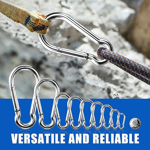 Small Carabiner Clip Hooks, 25pcs 2.36 inch Carabiners Heavy Duty, 304 Stainless Steel Spring Snap Hook Fits Camping Hiking, Metal Clips for Rope Chain Keys Rings