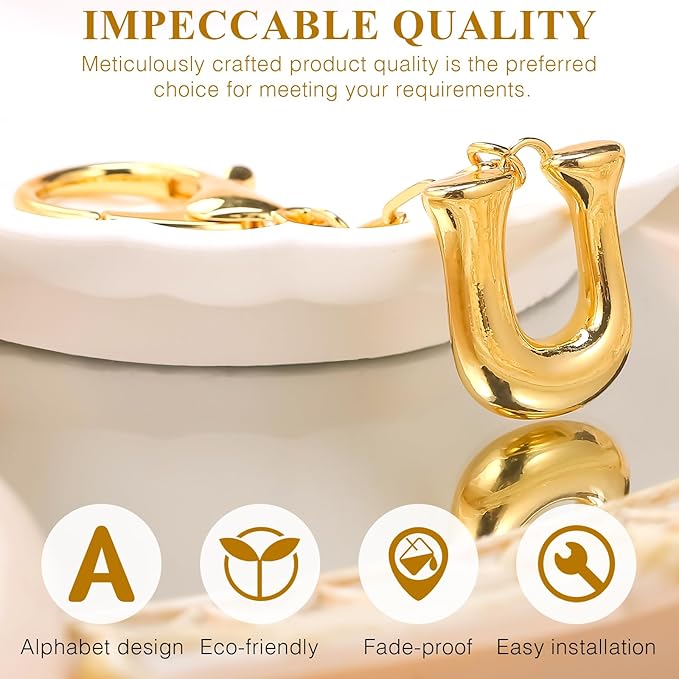 VICKHU Gold Plated Bubble Initial Letter Cute Keychain for Women Car Key Purse Decorative Keyring Handbag Charms Fashion