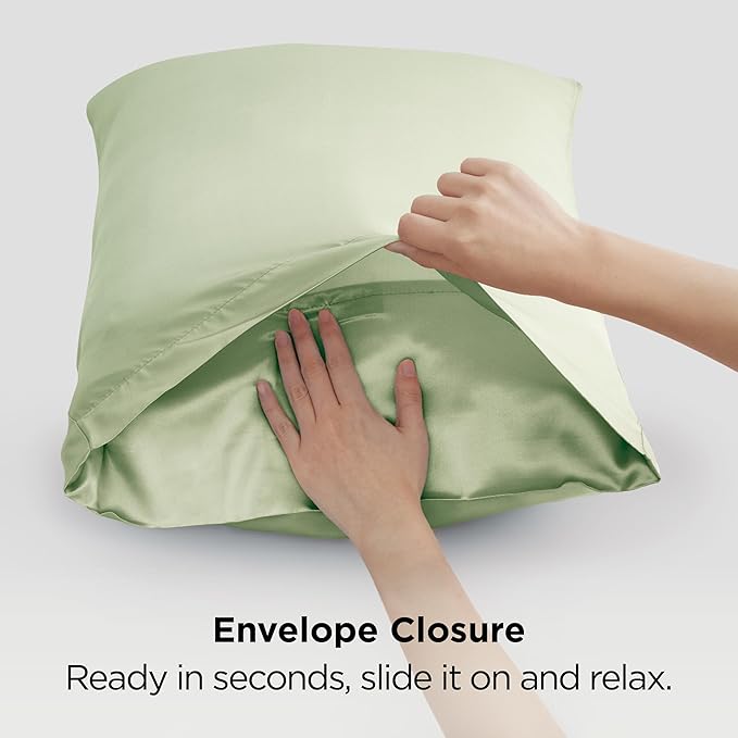 Bedsure Satin Pillowcases, Similar to Silk Pillow Cases Queen Size Set of 2, Pillow Case for Sleeping Women with Envelope Closure, Gifts for Women Men, Sage Green, 20x30 Inches, 2pcs