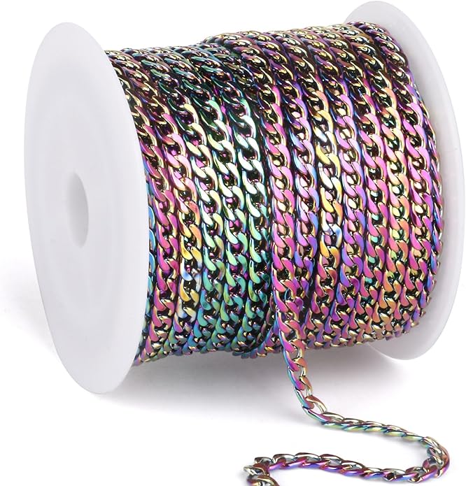 16.5 Ft Stainless Steel Curb Chains, 5mm 6mm 7mm 9mm Cuban Chain Roll Bulk for Jewelry Making