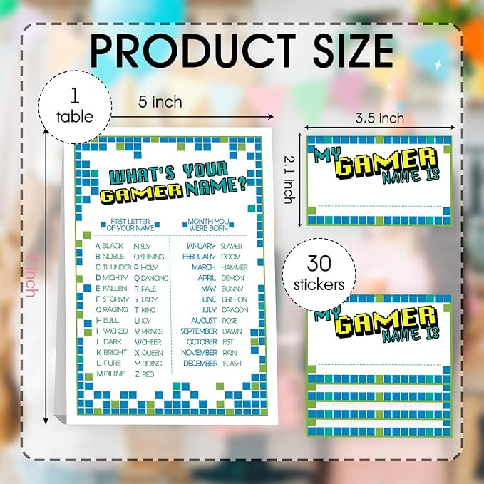 Video Game Birthday Decorations, Games Theme Birthday Party Decoration Sign for Boys Girls,Kids Activity Cards, What's Your Game Name, Activity Decoration Supplies