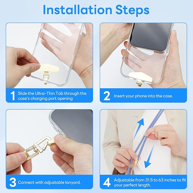 Adjustable Anti-Theft Phone Lanyard Neck & Crossbody Strap with 0.2mm Metal Tab & Comfort-Fit 8mm Rope (Fog Blue)