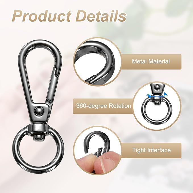 PATIKIL Swivel Lobster Claw Clasps 20pcs Push Gate Snap Hook Metal Trigger Clip Purse Hardware for Keychains Purse Handbag Makings DIY Crafts, Black