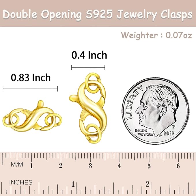 Dailyacc S925 Double Opening Lobster Clasp Sterling Silver and Gold Necklace Bracelet Extender Clasps and Closures for DIY Jewelry