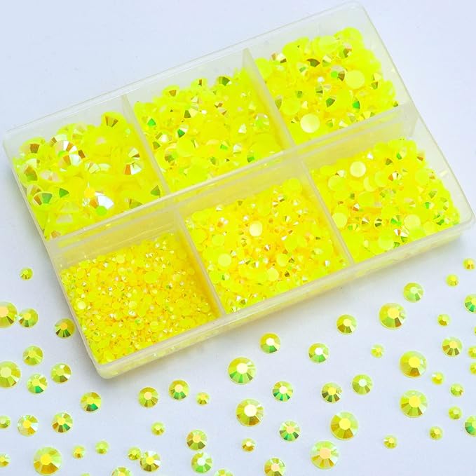 3000PCS Resin Flatback Rhinestone, 2mm 3mm 4mm 5mm 6mm Citrine/Lemon Yellow AB Flatback Jelly Resin Rhinestones for Tumblers, Mugs, Bottles, Craft Decoration, Bling Glitter Gem Stone