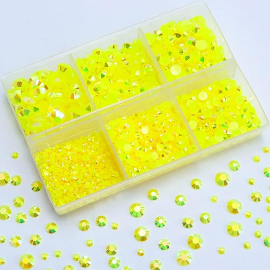3000PCS Resin Flatback Rhinestone, 2mm 3mm 4mm 5mm 6mm Citrine/Lemon Yellow AB Flatback Jelly Resin Rhinestones for Tumblers, Mugs, Bottles, Craft Decoration, Bling Glitter Gem Stone