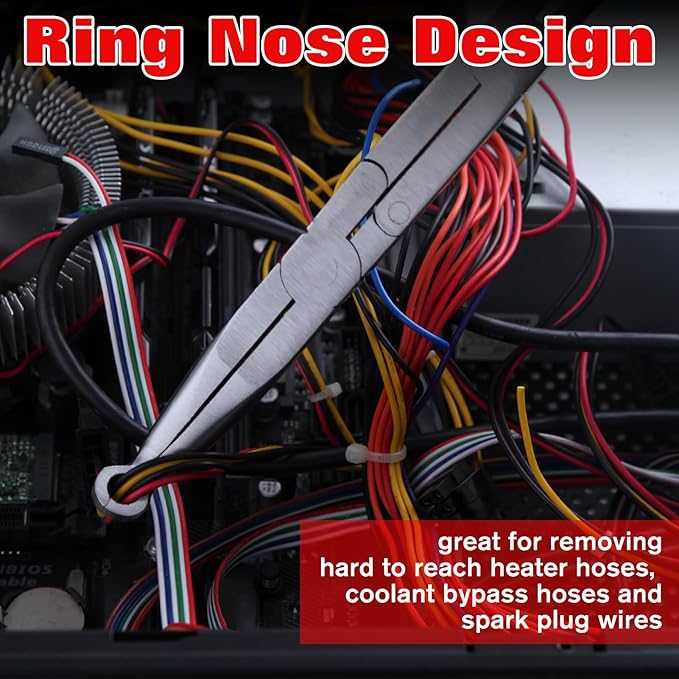 3PCS Extra Long Nose Hose Grip Pliers Set 13" Spark Plug Remeover Pliers Long Reach XL Pivot Ring Nose Plier Double Joint Ring Nose Plier with Serrated Jaw for Hard to Reach Narrow Spaces