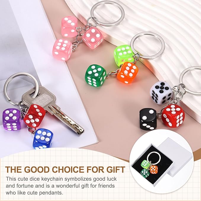 PATIKIL Lucky Dice Keychain Charm, Resin 3D Cube Square Mini Dice Keyrings with 3 Pendants for Bag