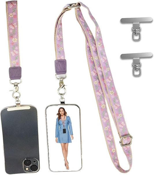 LEMEDE Wrist Keychain and Adjustable Phone Lanyard, Silver Hook Phone Crossbody Strap with 360° Rotating Phone Pads