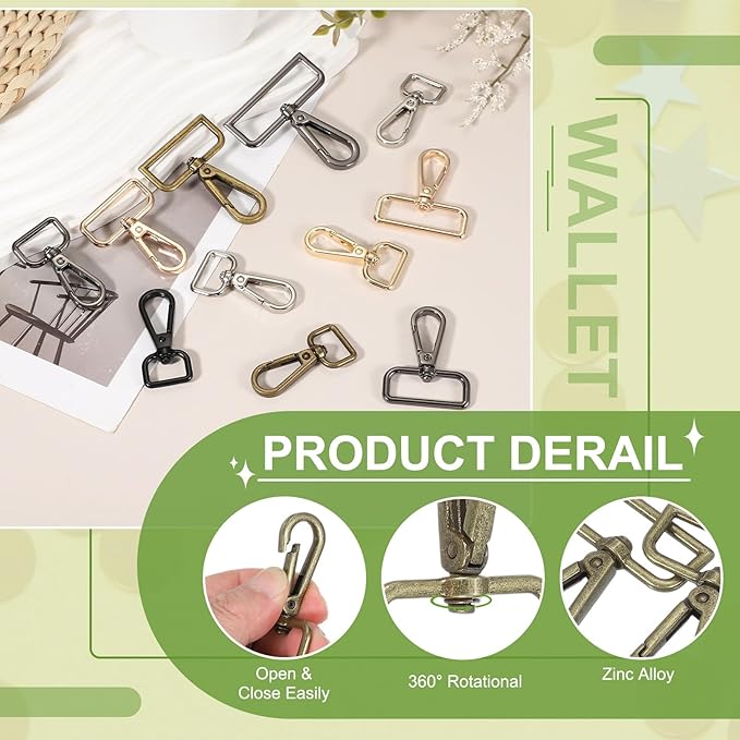 Swivel Snap Hooks, Metal D Ring Keychain Lanyard Clip Hook Lobster Clasp Claw Push Gate Clip - Fitting for(Purse Making - Sewing - DIY Crafts) 6 Pcs & 3/4" & Bronze
