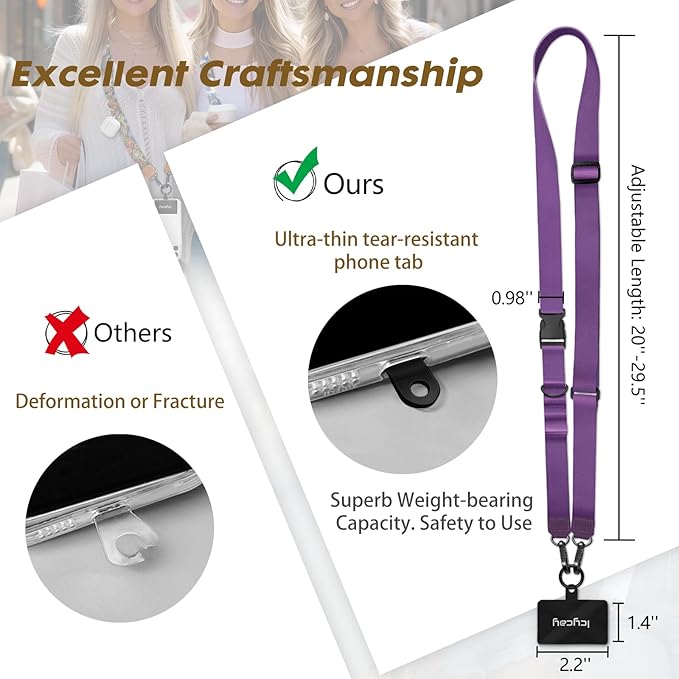 Phone Lanyard Crossbody, Cell Phone Strap for Around The Neck Adjustable, Anti Theft Cute Lanyard for iPhone Case ID Holder Keys Accessories Travel Essential