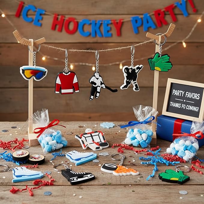 Batiyeer 36 Pack Hockey Keychains Bulk Party Favors Sports Ball Key Chains Funny Keyring Gifts for Women Men Birthday Supplies