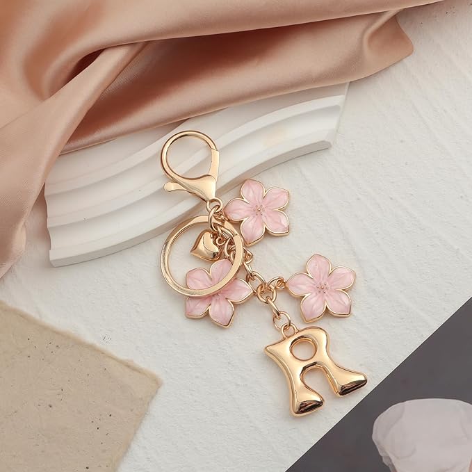 Snycler Bubble Initial Keychain Graceful Flower for bags car remote–A-Z Letter Charms for Women