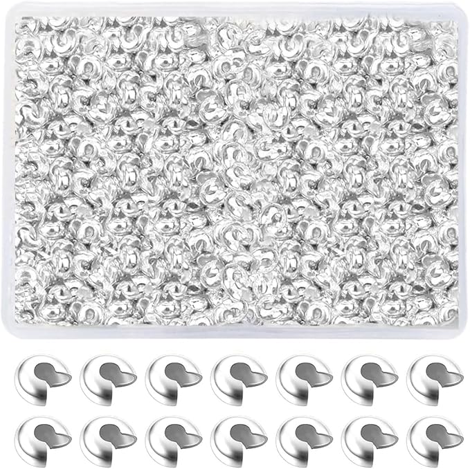 800 Pieces Crimp Bead Covers for Jewelry Making, 4mm Open Half Round Crimp Bead Knot Cover Small Beads for Jewelry Craft DIY（Sliver）