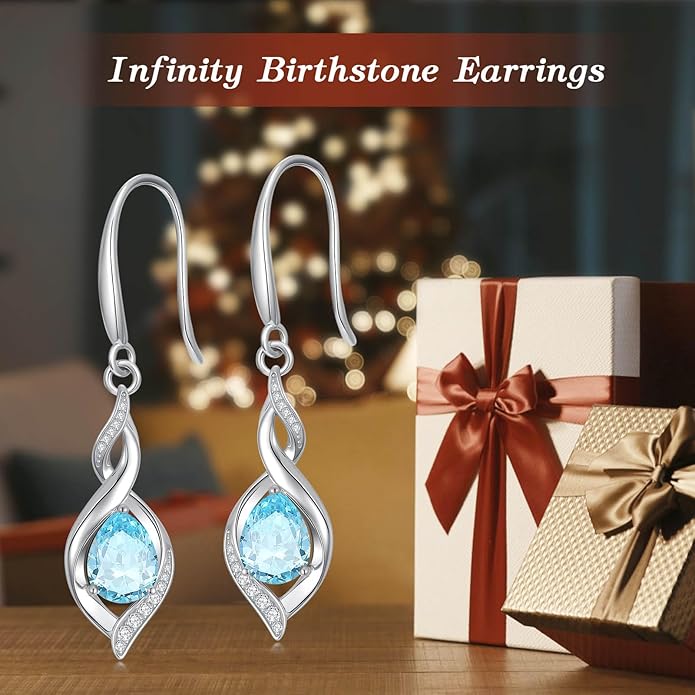 HPQQ Birthstone Earrings for Women 925 Sterling Silver Infinity Love Jewelry Valentines Day Birthday Gifts for Her Mom Wife Girlfriend