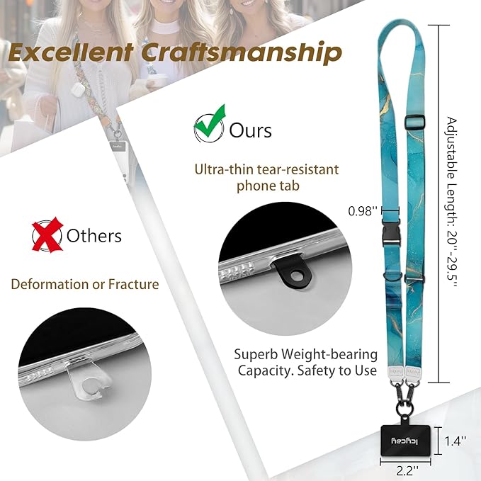 Phone Lanyard Crossbody, Blue Marble Cell Phone Strap for Around The Neck Adjustable, Anti Theft Cute Lanyard for iPhone Case ID Holder Keys Accessories Travel Essential