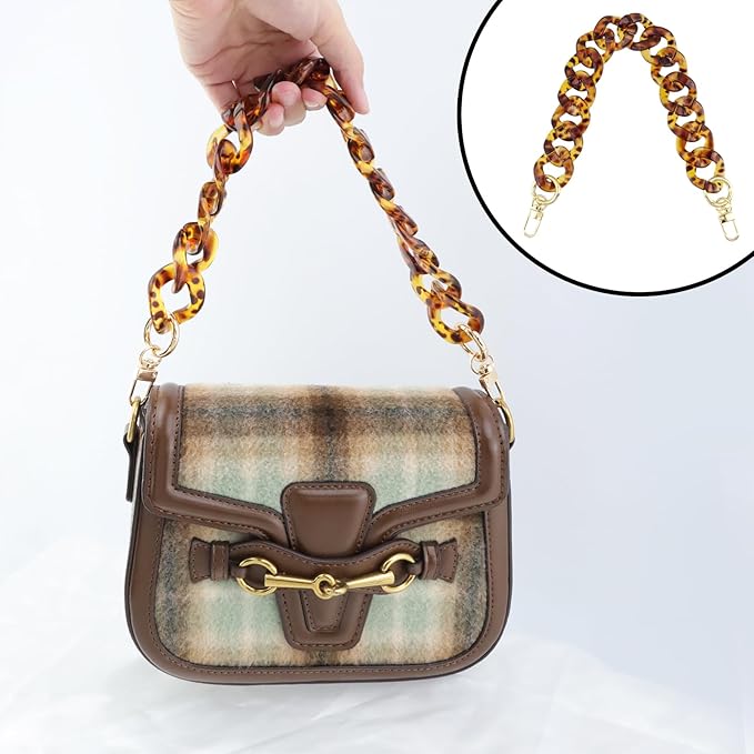 Acrylic Leopard Print Loop Fastener Bag Chain Handbags Chain Strap Purse Wallet Handle for DIY Crafts Purse Bags, 15.35"