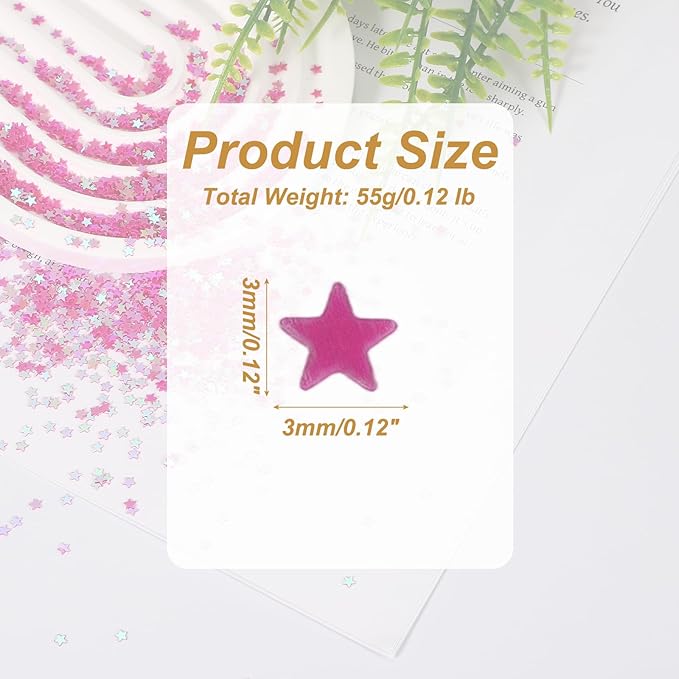 uxcell 1.94oz(55g) Star Glitter Confetti, 3mm Art Craft Glitter Holographic Sequins Table Confetti Laser Sequins for Crafts DIY Nail and Party Wedding Festival Decoration, Rose Red