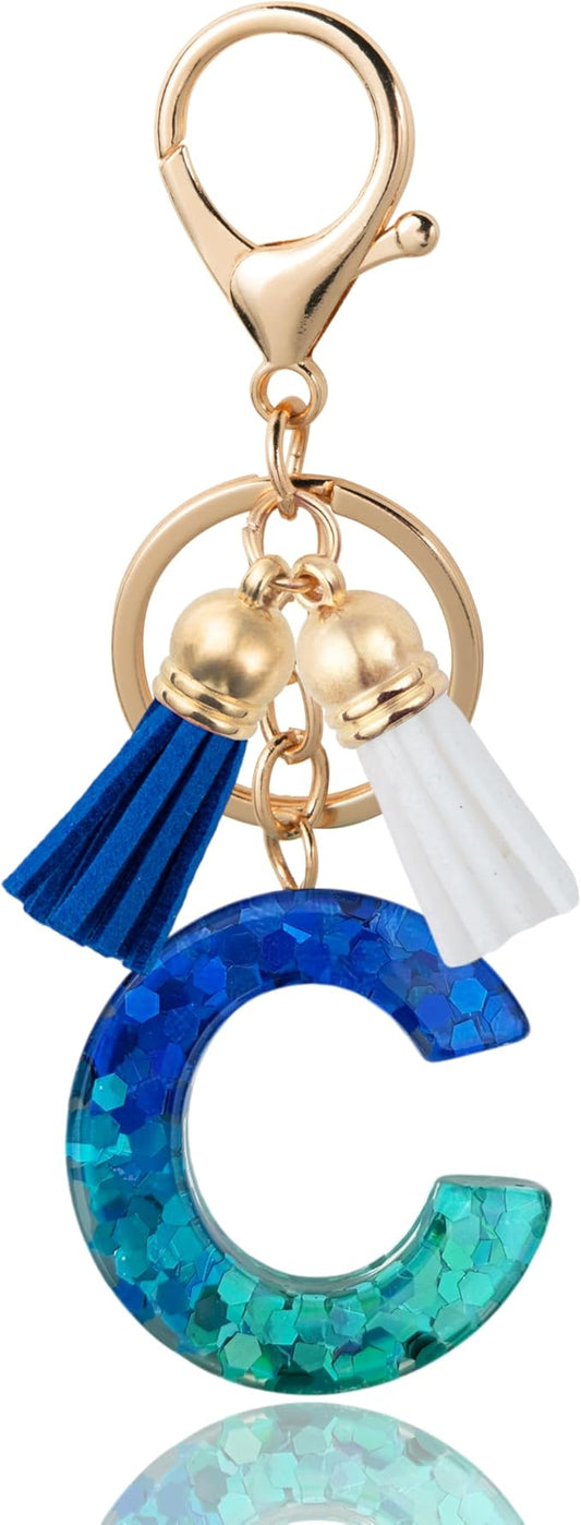 Initial Letter Keychain Cute Resin with 2 PU Tassel, Letter Keychain for Backpack Charms, Initial Keychains for Women