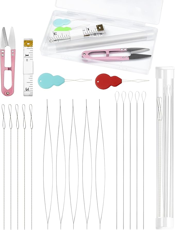 FIVEIZERO 15 Pieces Beading Needles Set - 3 Types: Big Eye, Collapsible Twisted, Long Straight Beading Needles, Jewelry Making Tools for Seed Beads, DIY Crafts, Necklaces, Bracelets