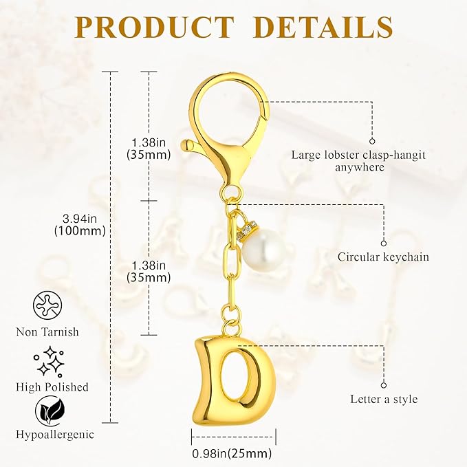 VICKHU Gold Plated Bubble Initial Letter Cute Keychain for Women Car Key Purse Decorative Keyring Handbag Charms Fashion