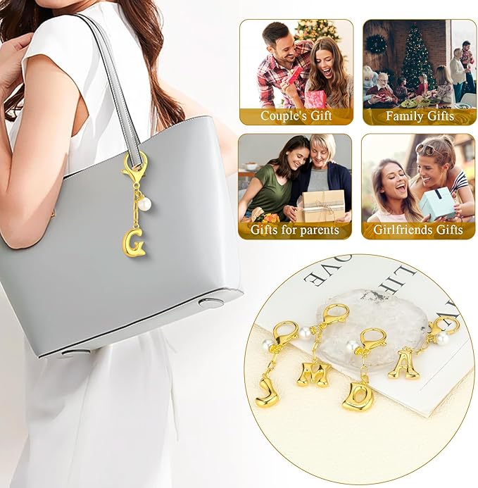 VICKHU Gold Plated Bubble Initial Letter Cute Keychain for Women Car Key Purse Decorative Keyring Handbag Charms Fashion